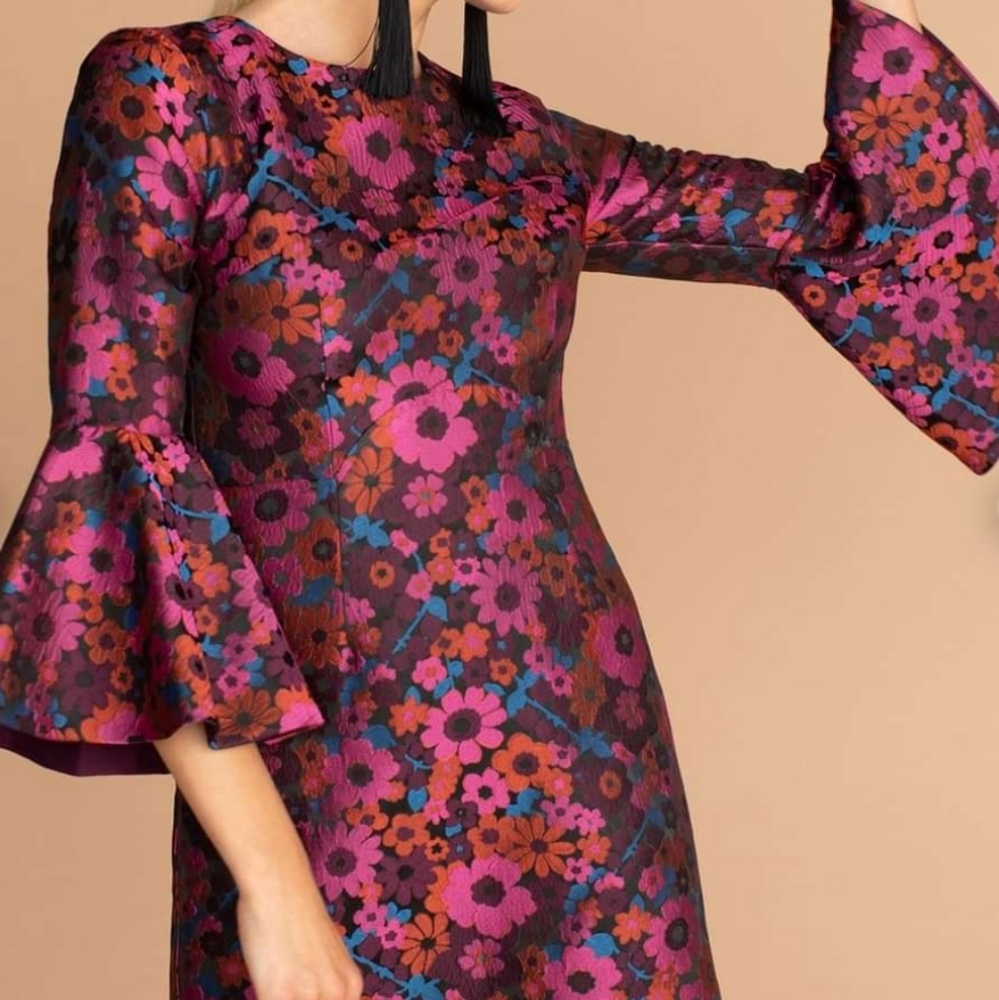 Trina Turk Size 8 Floral Bell Sleeve Cocktail Dress Fuscia Pink NWOT